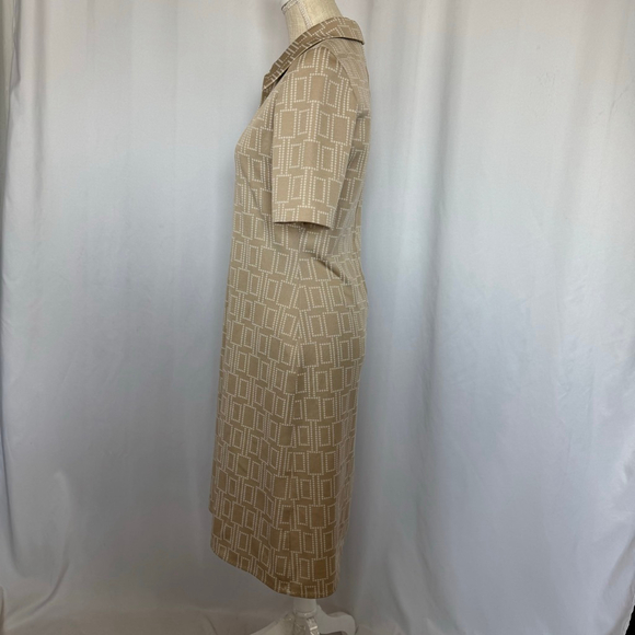 Rare Vintage Dress Knee length Mid Century Modern Pattern Beige Mod 60s M - Picture 11 of 15